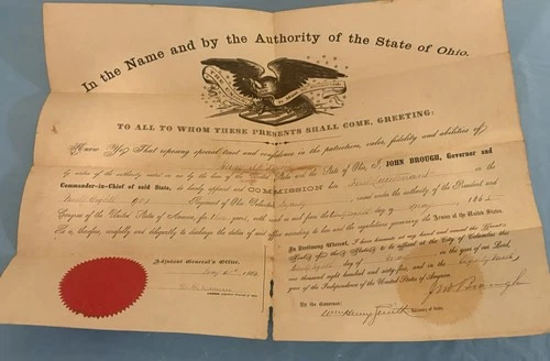 Antique 1865 Governor Ohio Military CIVIL WAR Regiment Letter RED SEAL ORIGNAL