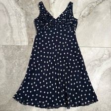 Adrianna Papell Petites 12 Silk Polka Dot Dress Navy Blue Sleeveless Fit & Flare