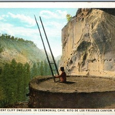 c1910s Rito Los Frijoles Canyon, NM Ancient Kiva Cliff Dweller Cave Postcard A88