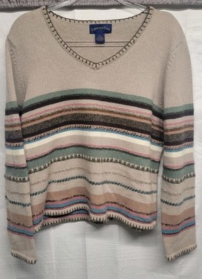 Vintage Charter Club Womans Striped Wool Cotton Long Sleeve Sweater Gilmore Girl