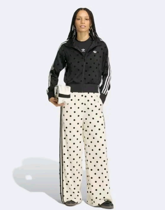Adidas Black SATIN POLKA DOTS TT Track Top Jacket L Large New Nwt