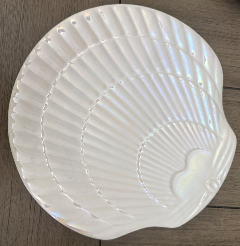 6 Iridescent White 8" Ceramic Coastal Shell Plate/serving dishes Made in Portuga