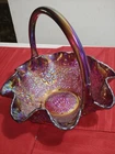 Fenton Blue Iridescent Glass Basket With Handle Great detail