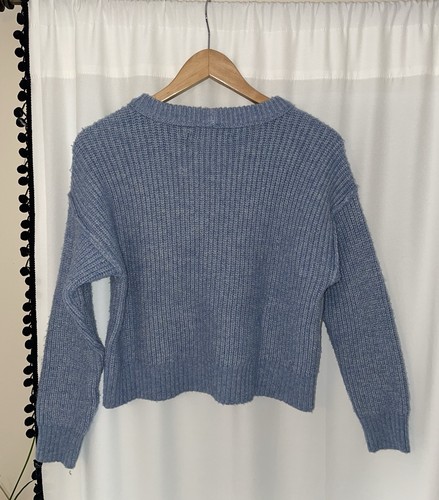AMERICAN EAGLE SWEATER BLUE WOMENS XS KNIT LONG SLEEVE BABY BLUE CROPPED CROP - Picture 2 of 3