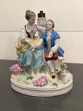 Vintage German Dresden-Style Porcelain Lamp Base Rococo Couple 771 Germany