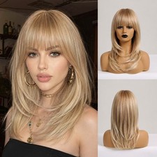 Costume Wigs With Bangs Ash Blond Bob Straight Heat Resistant Synthetic Hair