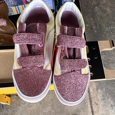 VANS Girls Glitter Hook Loop Low Top Sneakers Pink Yellow White Comfort