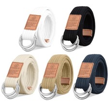 5PCS Canvas Belt for Men, Web Fabric Casual Belt with Double D Ring Buckle, A...