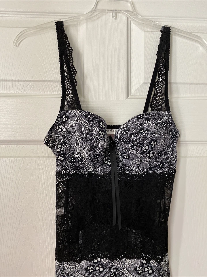 NUEVO SIN ETIQUETAS Arianne Camisón Blanco y Negro Encaje Midriff Sujetador Acolchado Top Talla M Foto 2 de 4