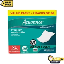Assurance Premium Disposable Washcloth Wipes, Free From Alcohol, XL (192 Count)