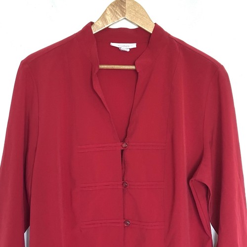 Dressbarn Women’s Shirt Size 14/16W Red Button Up Long Sleeve V Neck Solid Top - Picture 4 of 10