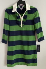 Tommy Hilfiger Women's Polo Dress Striped Green Navy 3/4 Sleeves Size XS NWT