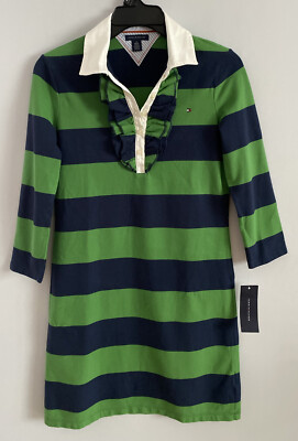 tommy hilfiger green striped dress Women's Polo Navy 3/4 Sleeves Size XS NWT Striped midi dress