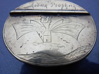 Railwayania Aeronautica Schnupftabakdose 1850er Jahre ''Modern Prophecy'' FLIEGENDER ZUG !
