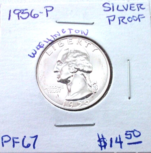 1956 PHILADELPHIA PROOF SILVER WASHINGTON QUARTER IN HIGH END PROOF CONDITION