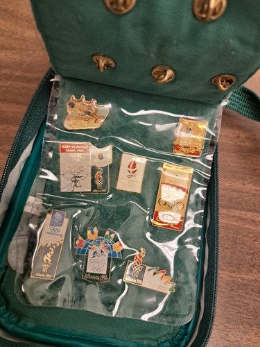 VTG Atlanta 1996 Olympics Collectors Pin Pouch Green w/ Strap & Pins! RARE - Picture 6 of 8