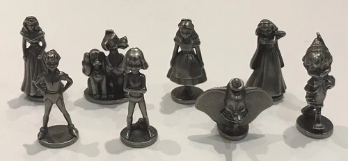 Vintage 2001 Monopoly Disney 8 Pewter Characters. Complete Set. Great Condition
