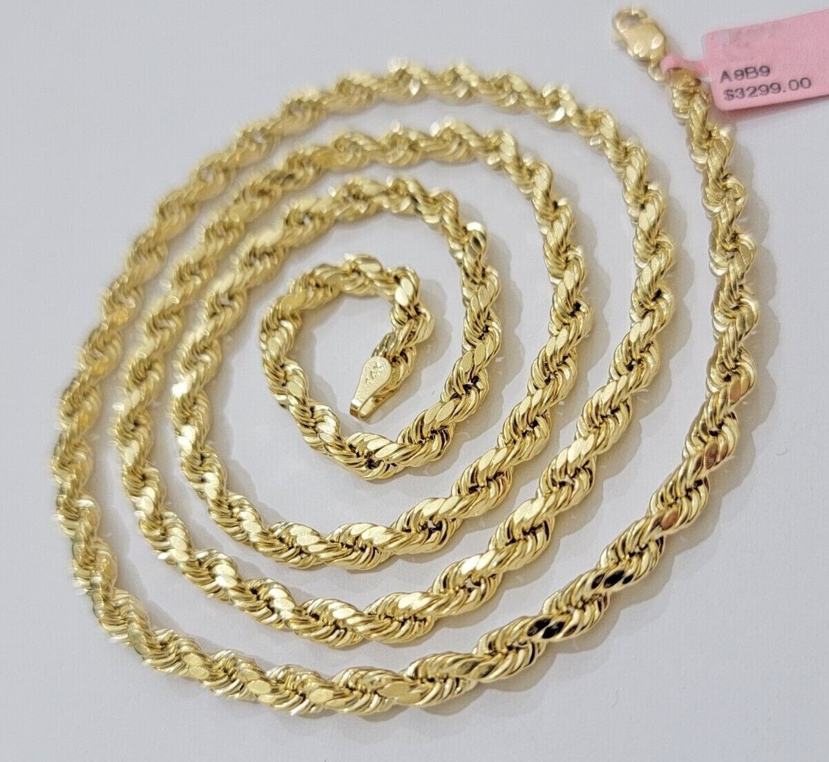 Real 10k Yellow Gold Rope Chain Necklace 4mm 18-28 Inch Diamond Real 10k Yellow Gold Rope Chain Necklace 4mm 18-28 Inch Diamond