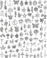 JIALEEY Wholesale Bulk Lots Jewelry Making Silver Charms Mixed Smooth Tibetan Si