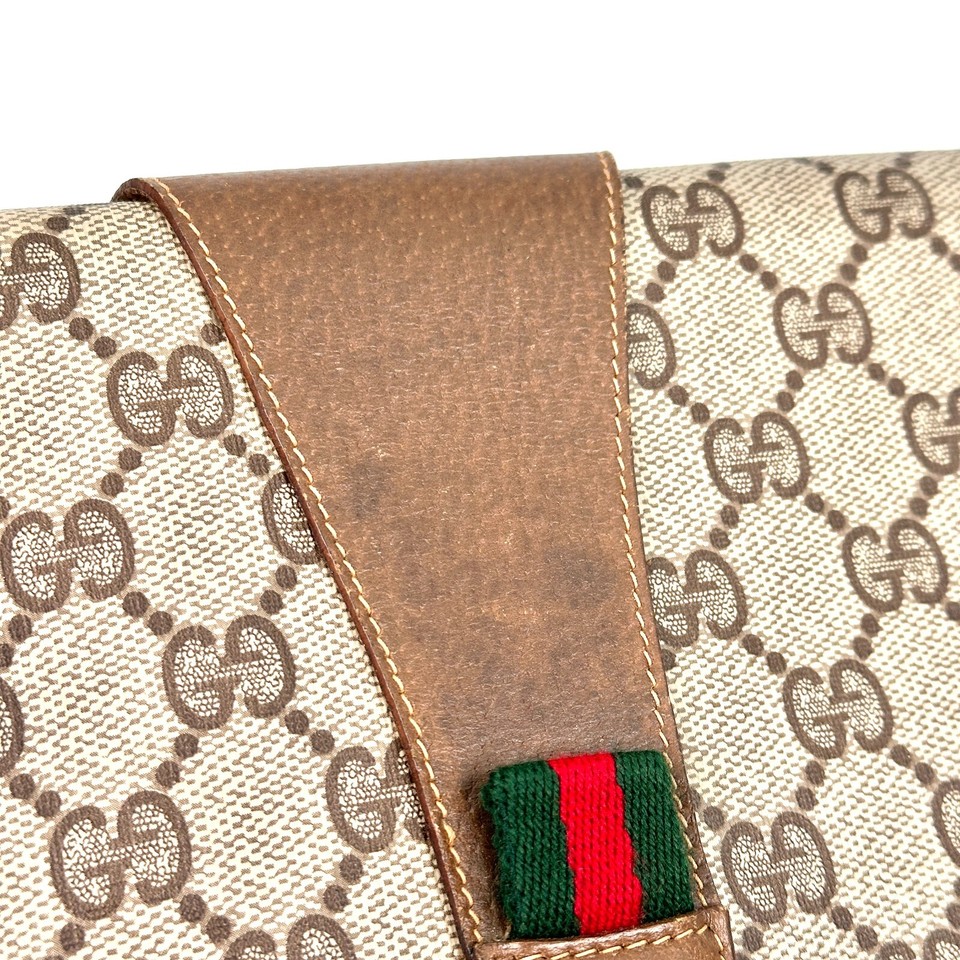 *Read* GUCCI Clutch Bag Purse Sherry Line GG Supreme PVC Leather Auth