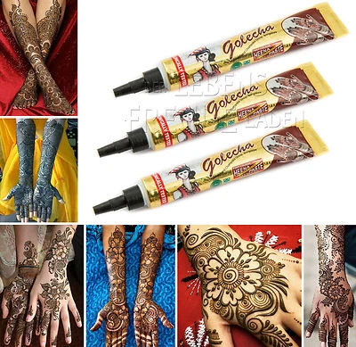 3x Golecha Henna rotbraun in Tuben á 25g für Mehndi Tattoo - Klinisch getestet!