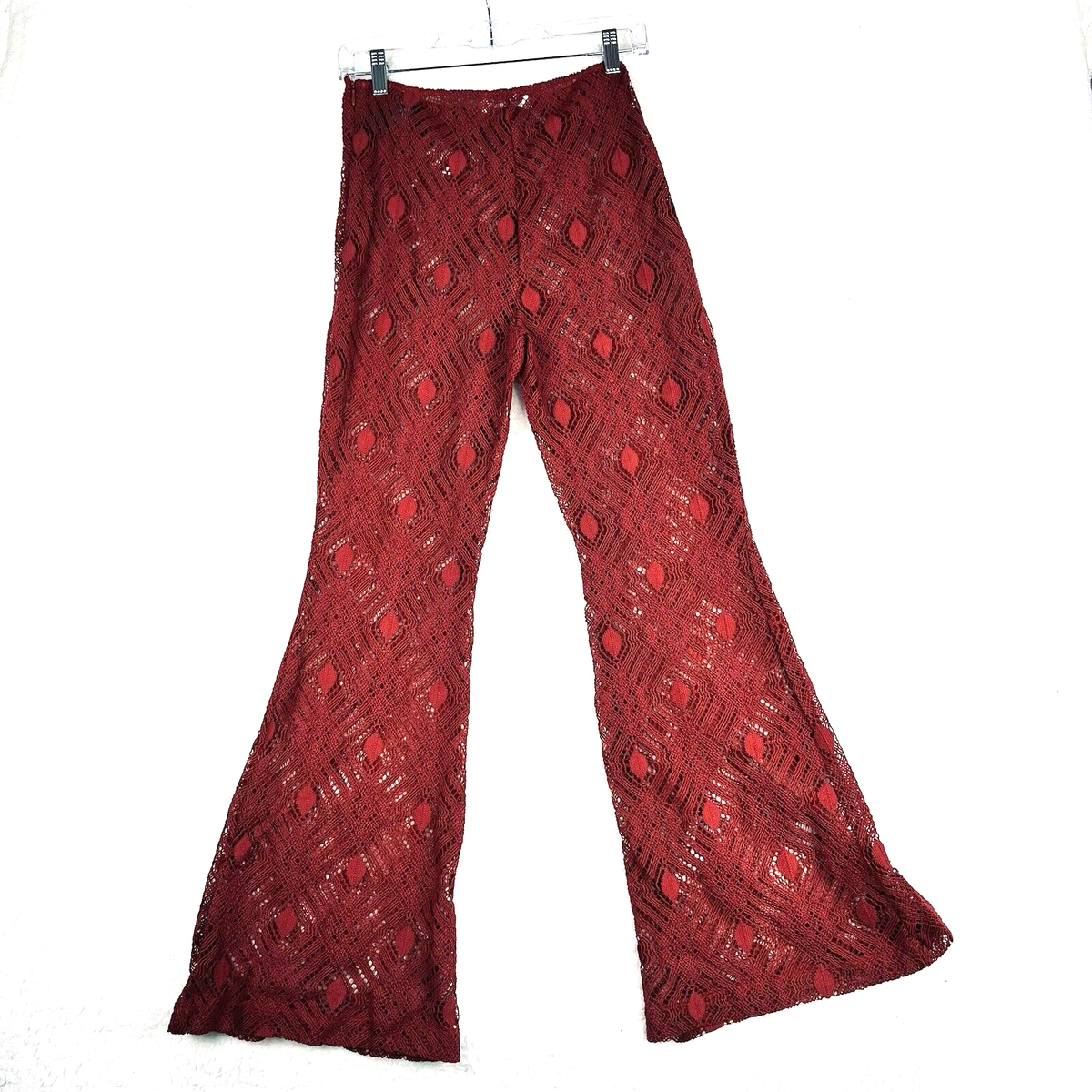 Urban Outfitters Tasha Sheer Lace Flare Pant Women's Sz Red Boho - Main Image