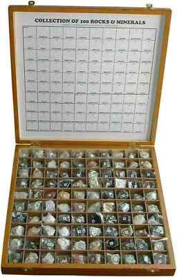 100 Rocks & Minerals Collection in Wooden Box with free shipping
