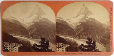 Switzerland.Hotel Riffel-Alp et le Matterhorn.Schweiz.Photo Stereo.Stereoview.J.Jullien.