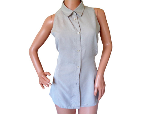Jil Sander, Jil Sander Top Shirt Button Down Blouse Gray Sleeveless Vintage Tank Top