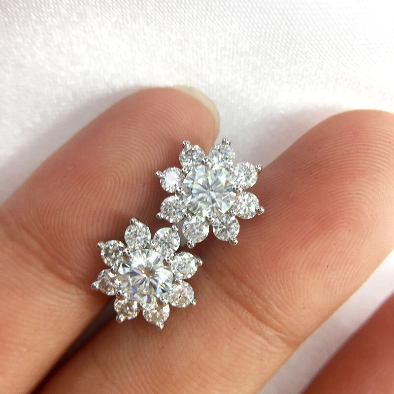 2.50 Ct Round Brilliant Moissanite Cluster Stud Earrings in 14k White Gold