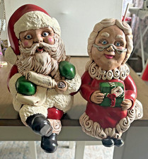 Vintage Christmas Santa  Mrs Claus Hand Painted Ceramic Shelf Sitters 11"