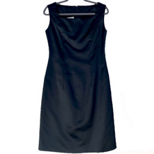 Vintage Handmade Satin Little Black Dress Swag Neckline Sleeveless Check Measure