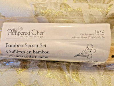 Pampered Chef Bamboo Spoons -  Set Of 3 #1672 two 12'', one 10''  NIP Rare! 2006