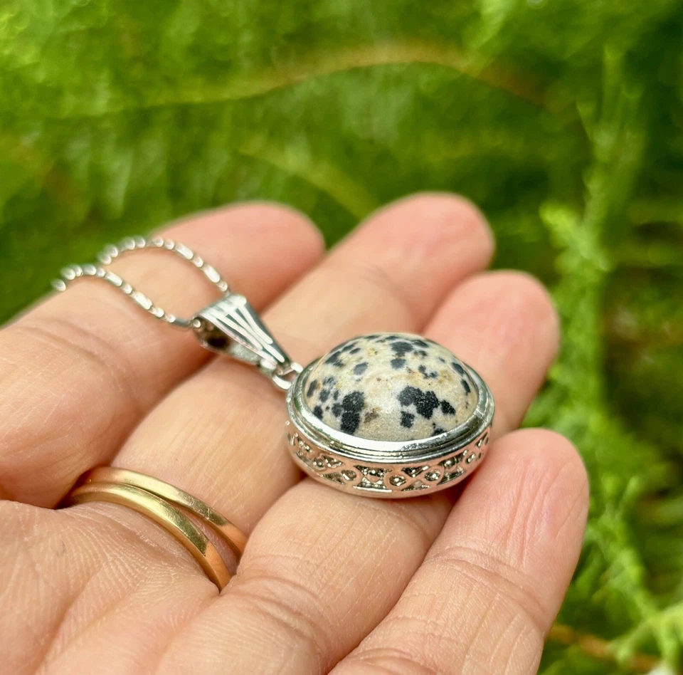 Medallón colgante de moda de jaspe dalmación relleno de oro blanco CADENA SURTIDA GRATIS #3 Foto 3 de 4