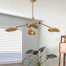 4-Shade Mid-Century Linear Brass Sputnik Chandelier Light Fixture - Italian Flow