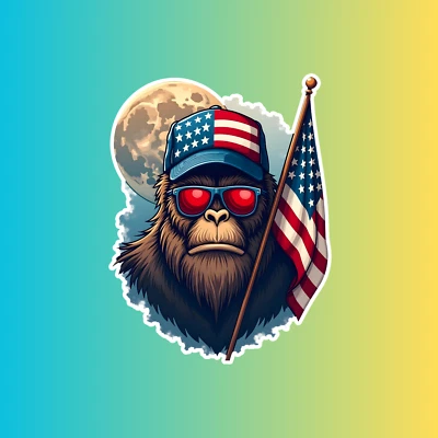 BUMBLEBEE APPAREL Bigfoot patriotic sticker vinyl decal American flag yeti sasquatch USA freedom