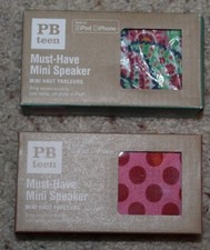 NEW Pottery Barn Teen Must Have Mini Speaker Teal Paisley Pink Red Dot Music