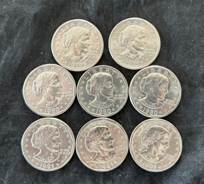 1979 P D, 1980 - 1981 P D S  Susan B Anthony Dollar UNC Set 8 Coins