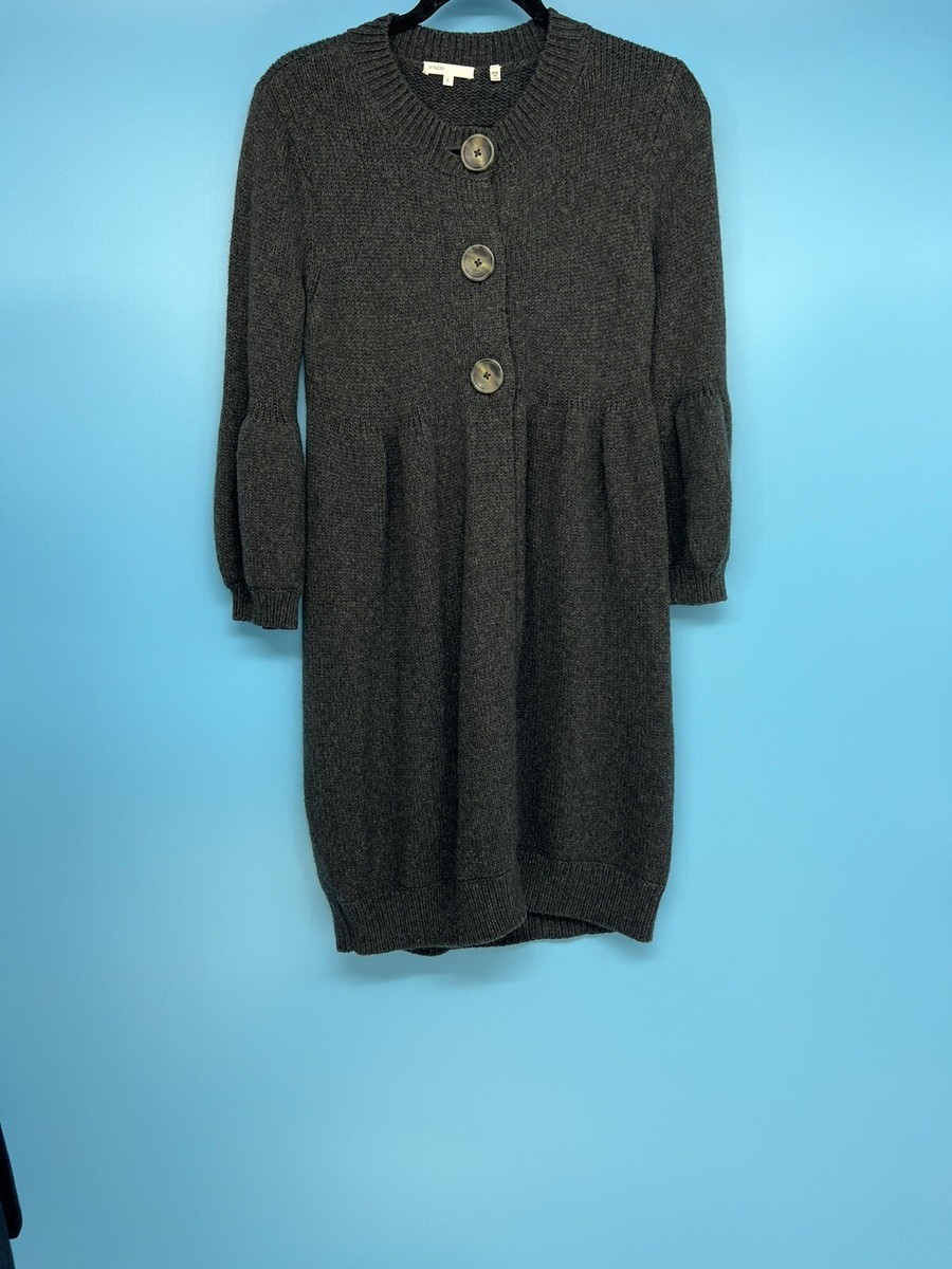 Excellent Vince Women's Charcoal 3/4 Sleeve Wool Long Cardigan Size: L