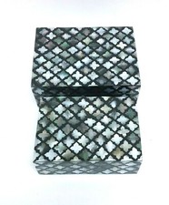 NEW BLACK RESIN,WHITE MOP,OYSTER SHELL INLAID HAND MADE JEWELRY,WATCH BOX- INDIA