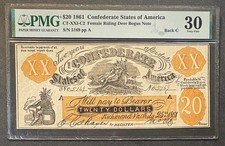 *RARE* $20 1861 CONFEDERATE STATES OF AMERICA CT--XXI-C2 PMG CHOICE VF/30