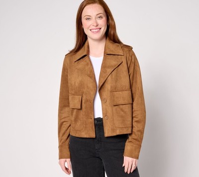Me by Jennie Garth Faux Suede Jacket with Utility Details Rustic Brown M New