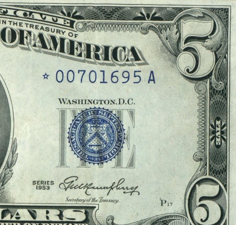 **STAR - 6 DIGIT** $5 1953 Silver Certificate Note ** PAPER CURRENCY AUCTIONS