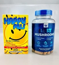 Happy Pills + Mushroom Complex FEEL YOUR BEST! SAMe D3 Caffeine READ