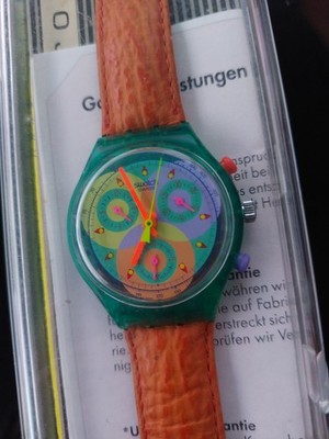 Rare Swatch  Watch S500 Green&Yellow Rainbow - Chronometer - SCL102 sound