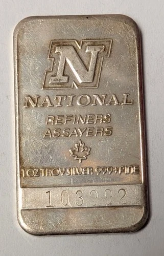 National Refiners Vintage Silver Bar 1 oz .999 Silver - A757