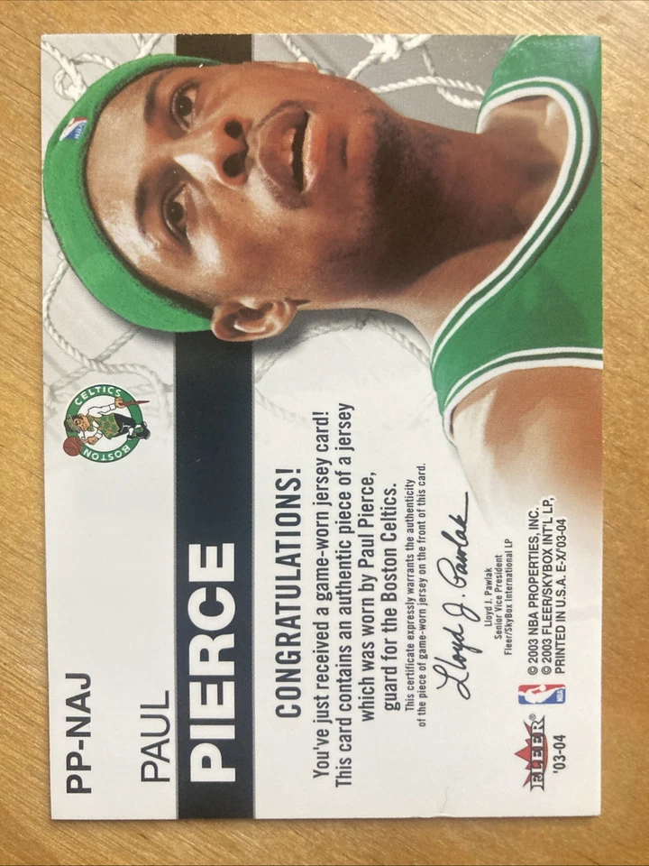 2003-2004 Fleer EX Net Assets Paul Pierce Game Worn Jersey Patch PP-NAJ - Image 2 of 3