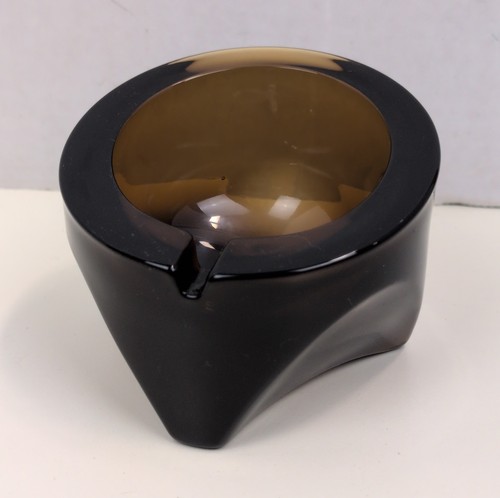 Vintage Smokey Brown Glass Ashtray Mid Century Modern Sculptural Design Rare