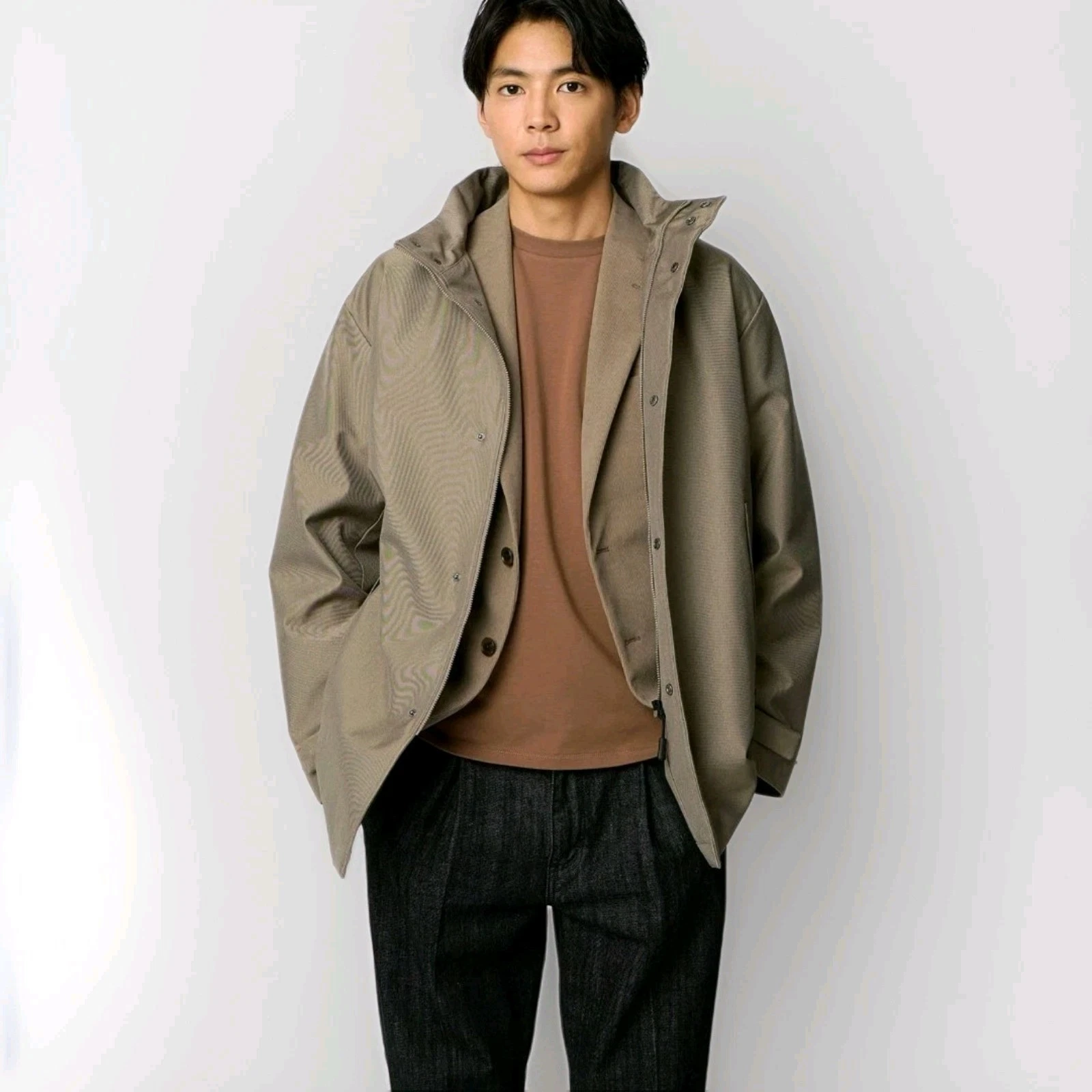 Actibiz Aoyama All-Weather Stand Collar Coat | Biege | US Size S