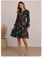 LOFT Floral Print Dress Size 10 Feminine Cottagecore Garden Party Dress